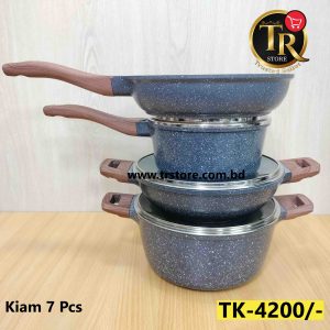 KIAM Die Casting Cookware Set With Glass Lid and Induction Bottom- 7Pcs