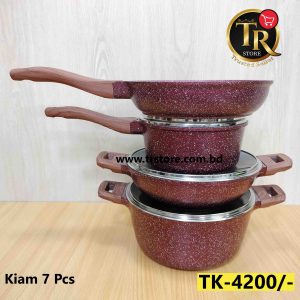 KIAM Die Casting Cookware Set With Glass Lid and Induction Bottom- 7Pcs