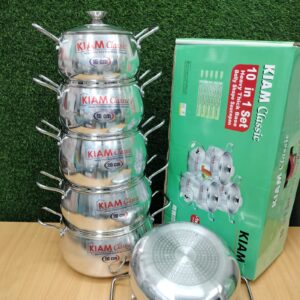 Kiam Heavy Thick Base Belly Shape Saucepan (Induction Base) 10 in 1 set